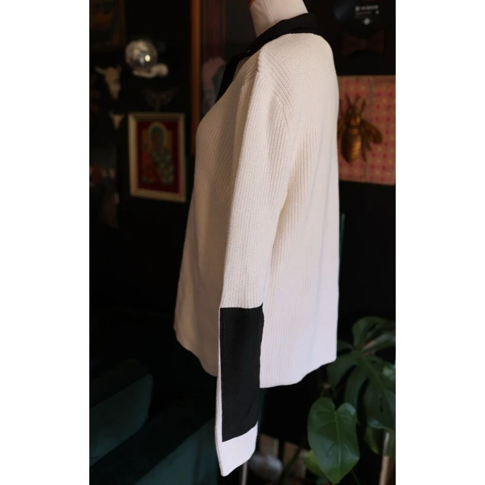 L-RL Lauren Active Ralph Lauren White Half Zip Knit Sweater Patches Preppy XL